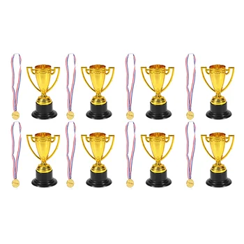 Award Trophy Cups Medals Kids Reward Prizes Gift for Birthday Shower School Party Toys Bag Favor ( 8xTrophies + 8xMedals )
