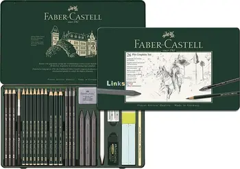 Faber-Castell 26 Piece Pitt Graphite Tin Set, 112974, моливи и пастели в различни степени за скициране, графичен дизайн