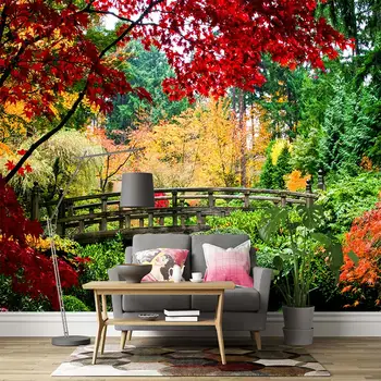 Парк кленов лист цветно легло естествен пейзаж персонализиране 3D стенопис, спалня, хол, диван, TV фон тапет