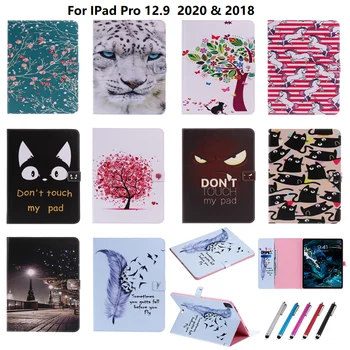 PU кожен калъф за iPad Pro 12 9 Калъф 2020 2018 Smart Kawaii Cat Feather Folio за iPad Pro 2020 4-то поколение калъф 12.9 капак