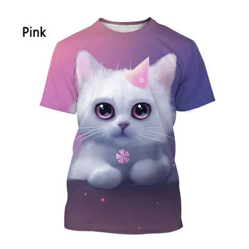 2023 Нова мода карикатура котка 3d печат тениска мъжки дами случайни къс ръкав риза върховете