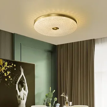 Прост модерен мед LED таван проучване лампа топло кристал светлина луксозен кръг Nordic магистър спалня лампи