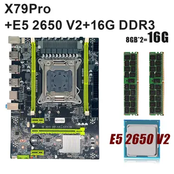 KEYIYOU X79Pro дънна платка комплект X79 placa mae комплект LGA 2011 V1 V2 с Xeon E5 2650 V2 процесор 16GB DDR3 ECC REG RAM комплект
