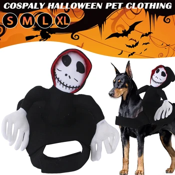 Домашен любимец, превърнат в котка и куче костюм парти Смешна рокля череп езда палто Хелоуин домашен любимец косплей костюм S / M / L / XL
