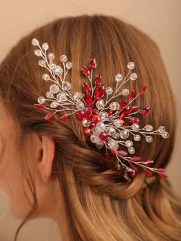 Червен кристал жени коса гребен бохемски диадеми сватбени аксесоари за коса ръчно изработени щипки за коса булка прическа булчински коса бижута