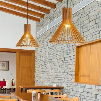 Творчески дървен скандинавски LED полилей за хол трапезария спалня лампа димиране домашна лампа Homestand Log таванна лампа