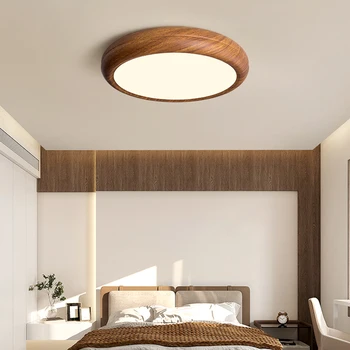 Модерен кръгъл пръстен таван лампа за спалня хол коридор детска стая имитативен дърво полилей орех цвят Led светлина