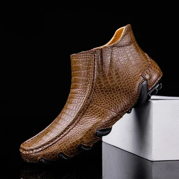 Чисто нови мъжки кожени обувки тенденция крокодил модел удобни мокасини мъжки обувки британски мода мъже високо топ нови мокасини мъже