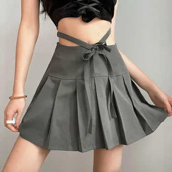 Дамски класически ежедневни сладък случайни сива пола плисиран дизайн пола