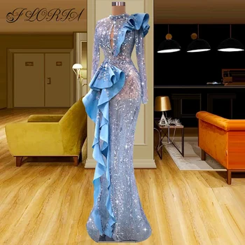 Луксозна рокля за вечерно парти на синя русалка 2023 Абитуриентски рокли с пайети с мъниста с пайети Дубайска жена Официална рокля vestido de noche