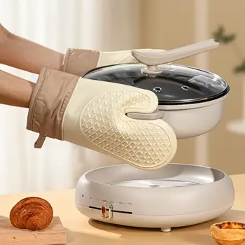 1Pc/2Pcs Силиконови ръкавици Дебела изолация на фурната Топлоустойчиви кухненски ръкавици Анти-попарване ватиран дизайн Анти-попарени ръкавици