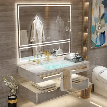 Нов дизайн на банята стенен класически луксозен шкаф за баня с мивка
