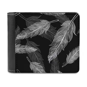 Черно и бяло пера модел кожен портфейл притежател на кредитна карта луксозен портфейл абстрактен фон красива птица калиграфия