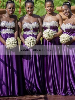 Дълга линия Дамски лилави сатенени шаферски рокли 2022 Корсет обратно сватбено тържество рокля Вестидо Дама де чест Ларго