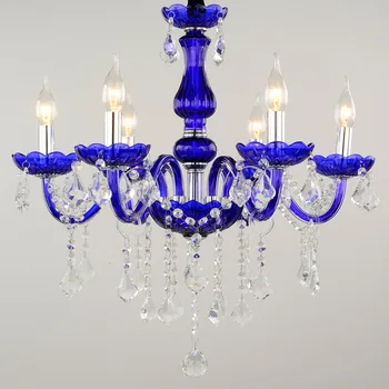 Модерен син кристален полилей бар кафене декор висяща лампа de cristal блясък стъкло за таванLampadari декорация на дома