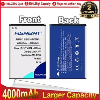 HSABAT BL-5C 4000mAh Батерия за Nokia 1100 1110 1200 1208 1280 1600 2600 2700 3100 3110 5130 6230 6230i n70 n72