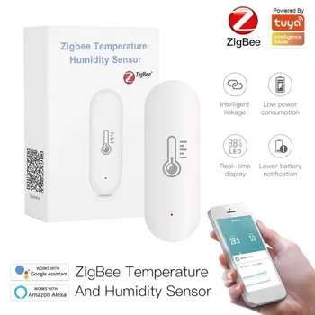 Tuya Zigbee Сензор за температура и влажност Вътрешен хигрометър Термометър Детектор Smartlife APP дистанционно управление за Alexa Google