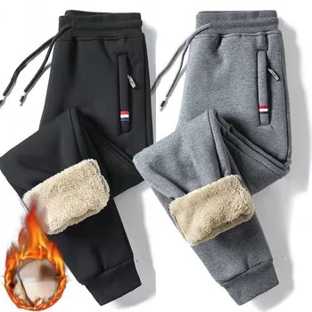 Мъже на открито сгъстяване руно панталони свободно време топло памук панталон зимата агнешка вълна панталон високо качество фитнес потник шнур панталон