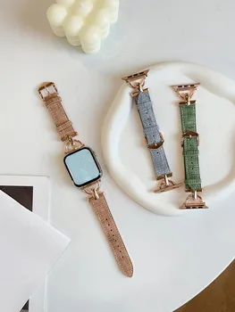 луксозен Кожена каишка За Apple часовник 40mm 41mm 42/44/45mm Accessorie маншет Miss Ms lady 8Ultra 49mm D образна розова златна катарама