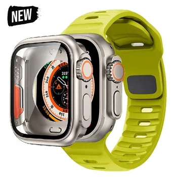 Case + каишка за Apple Watch Band 45mm 44mm 41mm 40mm Интелигентна силиконова гривна за Iwatch Series 3 4 5 6 Se 7 8 9 Промяна на ултра