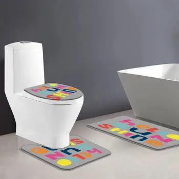 3 Piece Bath Rug Mat Sets Вдъхновяващ цитат Hello Sunshine Colorful Worlds Gray Bathroom Doormat Rugs, Тоалетна седалка Cover