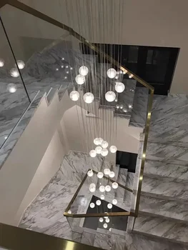 Модерна спирална стълба дълъг полилей луксозна вила хол декор кристално стъкло топка LED висулка светлина блясък Hanghing лампа