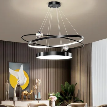 Ресторантски полилей модерна светлина луксозен пръстен кристално осветление топло творческо трапезна настолна лампа проста скандинавска спалня LED лампи