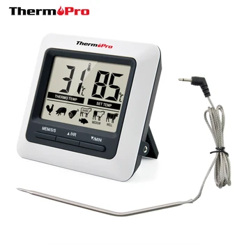 ThermoPro TP04 Голям LCD цифров кухненски термометър за готвене на месо за печене на фурна BBQ пушач със сонда от неръждаема стомана