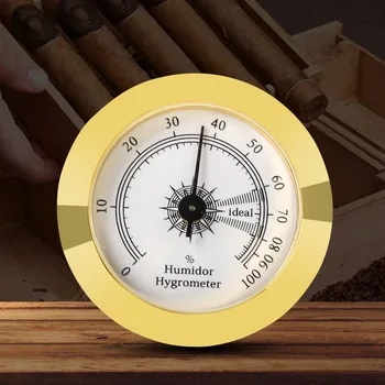 пури Аналогов хумидор Златен кръгъл стъклен аналогов хигрометър Хумидор Пури Тестер за влажност Механичен костюм с висока точност за пури