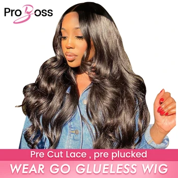 Wear Go Wig Proboss Hair Бразилски Body Wave 4x4 Закриване перука Перуки за човешка коса Без лепило Предварително оскубани човешки перуки Готови за носене