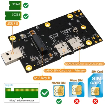 NGFF M.2 към USB 3.0 адаптер разширителна карта с двоен слот за SIM карта NANO за поддръжка на 3G / 4G / 5G модул M2 ключ B 3042 / 3052 Wifi карта
