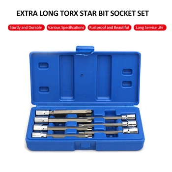Extra Long Torx Star Bit Socket Kit Steel 7Pcs Шестоъгълни Plum Star Bits T25 T30 T40 T45 T50 T55 T60 Set 3/8