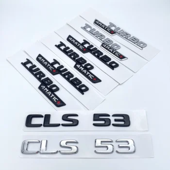 Гланцови черни сребърни букви Табелка с багажника CLS53 Turbo 4matic+ Емблема за Mercedes Benz AMG C257 Стикер за кола за оформяне на автомобили Fender Car