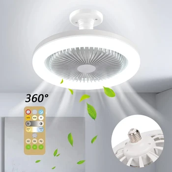 360° LED разклащаща глава таван вентилатор светлина с дистанционно управление 3-Gear димиране дома хол проучване 3-скорост регулируема вентилатор светлина
