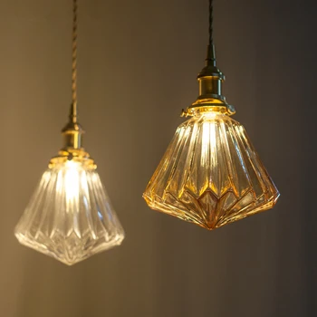 Реколта стъкло спалня лампа таван висулка светлина кухня декорация на дома хол Nordic таванско помещение полилей LED осветително тяло