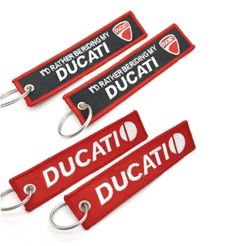 Двустранна текстилна бродерия лого мотоциклет ключодържател за значка на Ducati метална висулка орел клюн катарама човек подарък кола ключодържател
