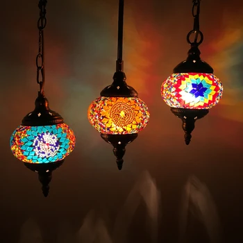 турски мозайка висулка светлини DIY реколта средиземноморски ръчно изработени витражи висящи лампи за спалня бар ретро дома декор