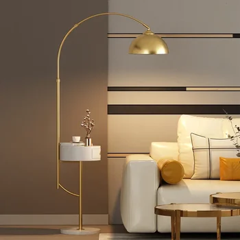 2023 Ново модерно модерно LED безжично USB зарядно Златна черна метална подова лампа с чекмедже Всекидневна до подовата лампа