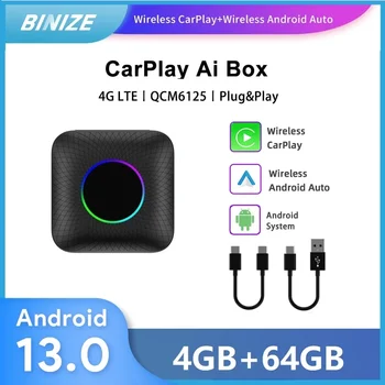 Binize CarPlay Ai Box Android 13.0 Безжичен CarPlay Android Auto QCM6125 8-ядрен за кола с OEM CarPlay