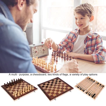 3 в 1 шахматна игрална дъска Сгъваема дъска за съхранение Дървени шахматни бордови комплекти Изящен шахматен комплект Комплект игри за шах и шашки