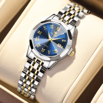 OLEVS луксозен часовник за жени елегантен ромб огледало оригинален кварцов дама ръчен часовник от неръждаема стомана водоустойчив Relogios Feminino