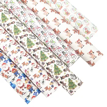 Коледни елхи Северни елени Снежни човеци Дядо Коледа отпечатани синтетична кожа лист филц подложка кожа за DIY лъкове занаят SJ349