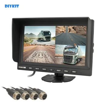 DIYKIT 4CH 4PIN DC12V-24V 9inch 4 Split Quad LCD екран дисплей цвят задно виждане кола монитор за кола камион автобус заден ход камера