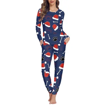 Дълъг ръкав пижама комплект за жени дропшипинг случайни нощно облекло две части комплект всички мач пуловер дама Loungewear коледни подаръци