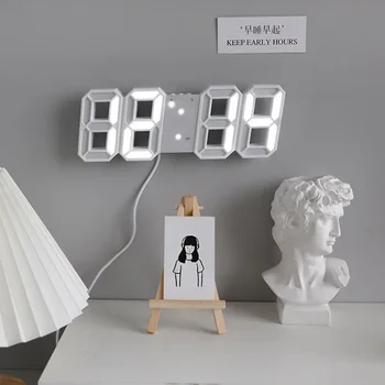 3D светодиоди Цифров часовник за декорация на стена в спалнята Светещ нощен режим Регулируем електронен часовник Часовници Начало Декор Градина