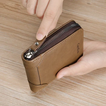 MOONBIFFY Малки мъже кожа портфейл цип чантата кредитна карта притежателя мъжки монета чанта и чанта плътен цвят човек пари съединител чанта