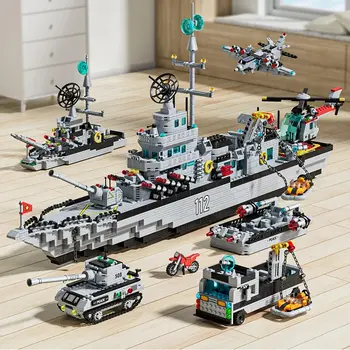 2000+PCS Building Block Боен кораб Комплекти за бойни кораби за деца Градски хеликоптер военен кораб тухли комплект Образователни играчки за момчета