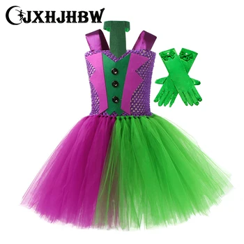 JXHJHBW Прилеп Жокер костюм за момичета Карнавално парти Рокля на Туту Тъмен рицар Зъл клоун Косплей Хелоуин костюм за деца облекло
