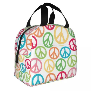 Хипи стил мир знаци обяд Bento чанти преносим алуминиево фолио сгъстен термична кърпа обяд чанта за момчета и момичета
