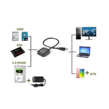 Sata адаптер кабел USB 3.0 към Sata конвертор 2.5 / 3.5 инчов твърд диск за HDD SSD USB3.0 към Sata кабел, EU Plug